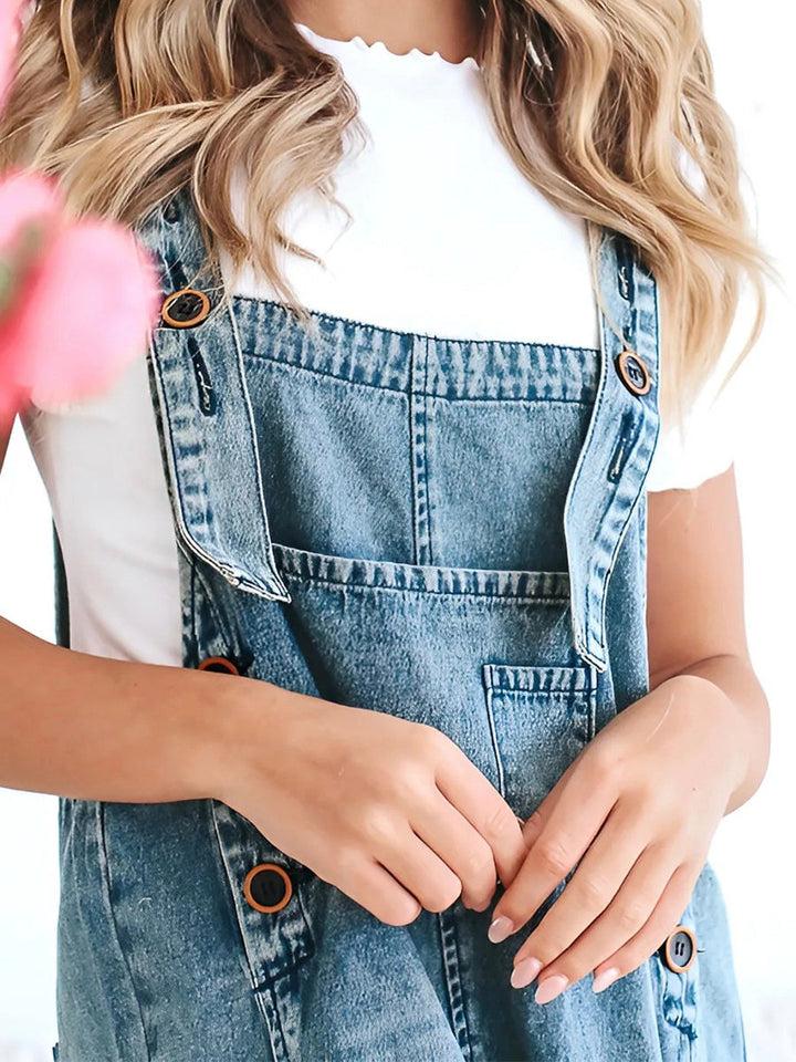 Clarice - Lose Passform Distressed Denim Latzhose