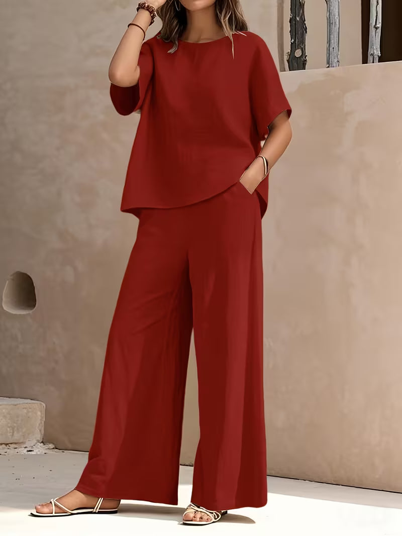 Josy – Set Aus Kurzärmeliger Bluse Und Hose mit Weitem Bein