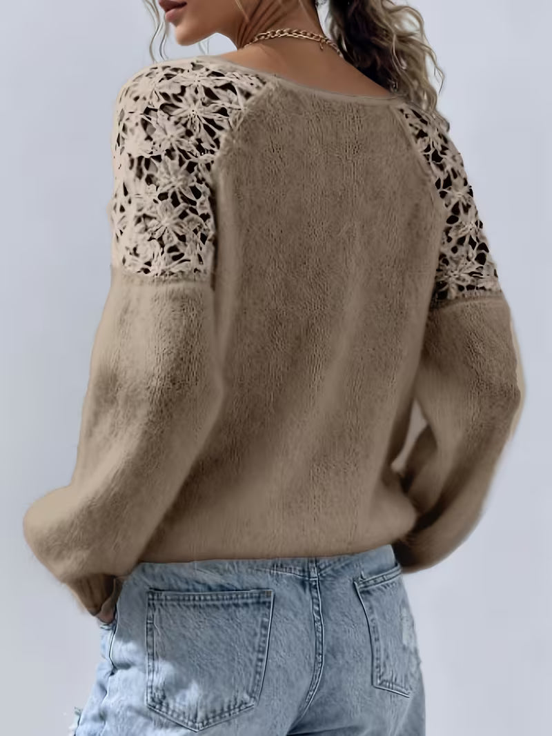 Dobrina – Ausgehöhlter Spitzen Pullover Mit Schulterfreiem Ausschnitt