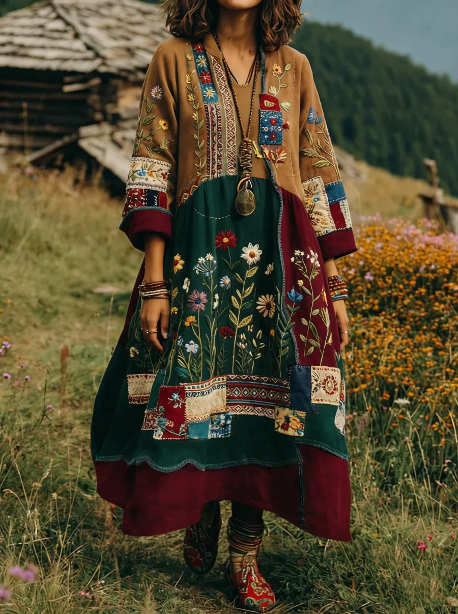 Eresha - Lässiges Langarm Kleid Mit Blumenmuster