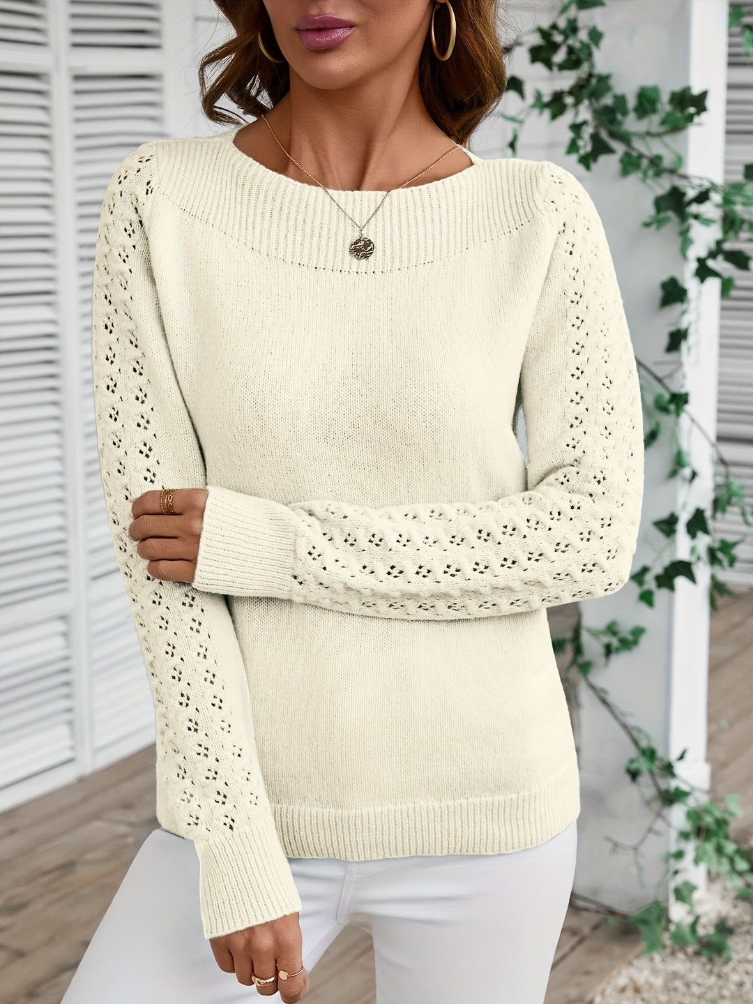 Pauliina - Lässiger Langarm Pullover Mit Lochmuster
