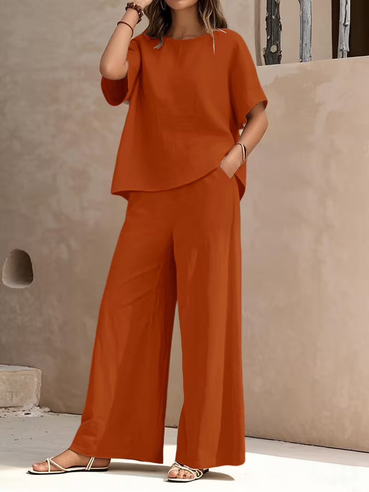 Josy – Set Aus Kurzärmeliger Bluse Und Hose mit Weitem Bein