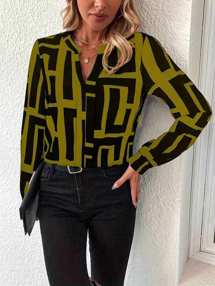 Tzipora - Elegante Langarm Bluse Mit Geometrischem Drucken