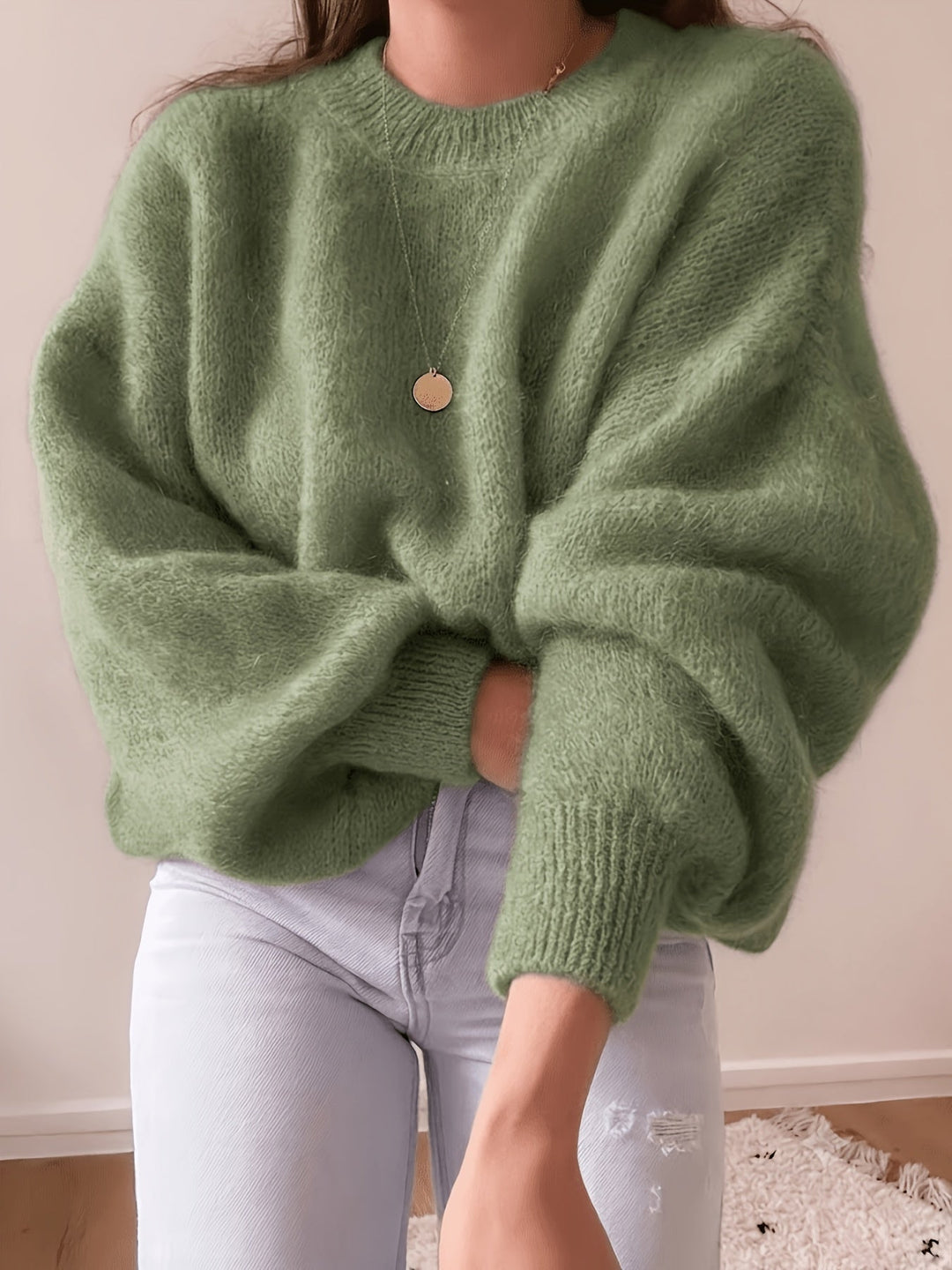 Margaretha – Strickpullover mit Rundhalsausschnitt und Ballonärmeln