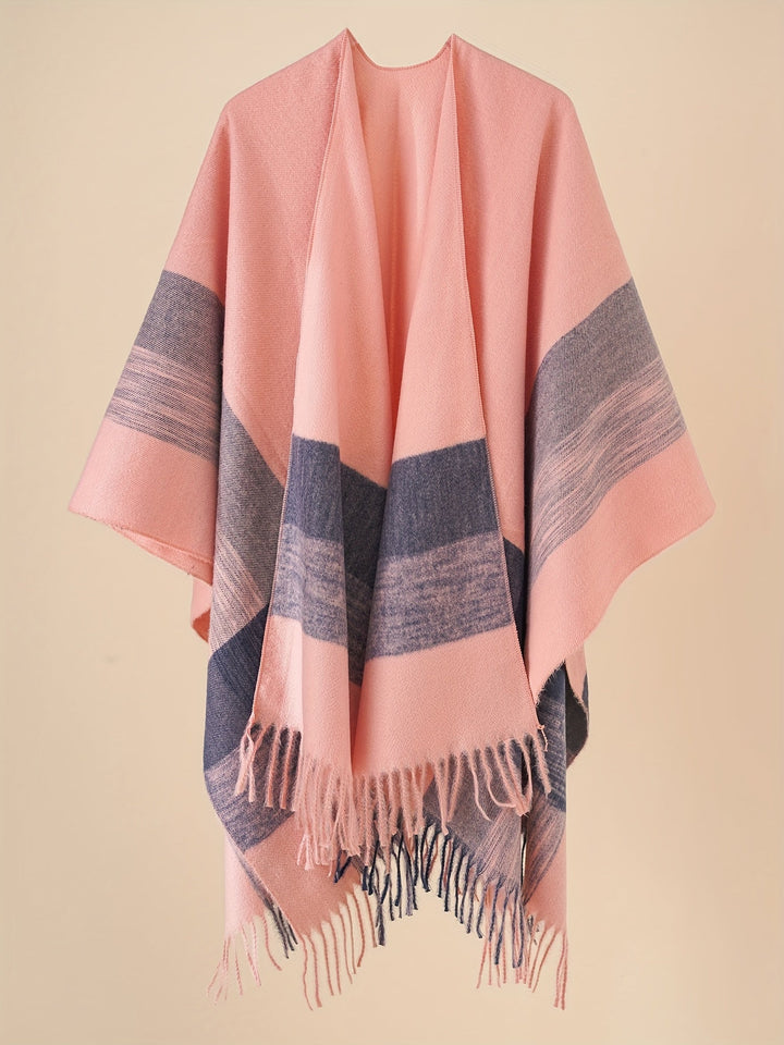 Kyrine - Poncho Schal Mit Fransen Und Geometrischem Muster