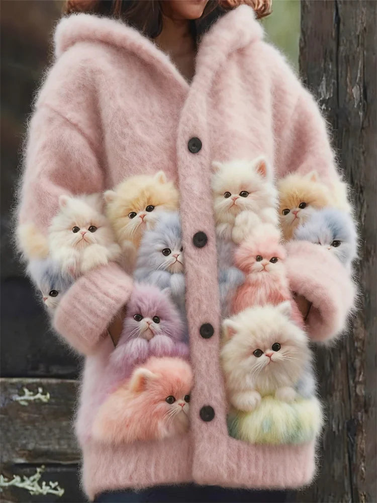 Kelsie – Flauschige Kapuzenjacke mit Katzenmotiv