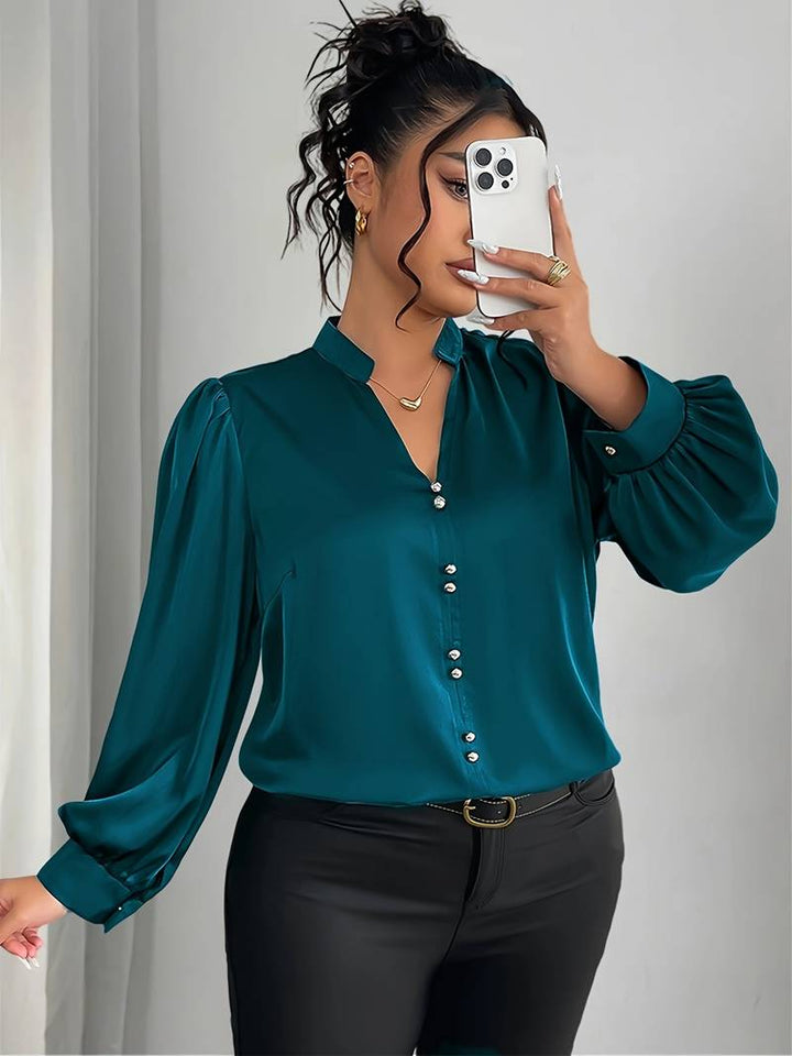 Elisheva - Elegantes Shirt Mit Bubble-Ärmeln Und V-Ausschnitt