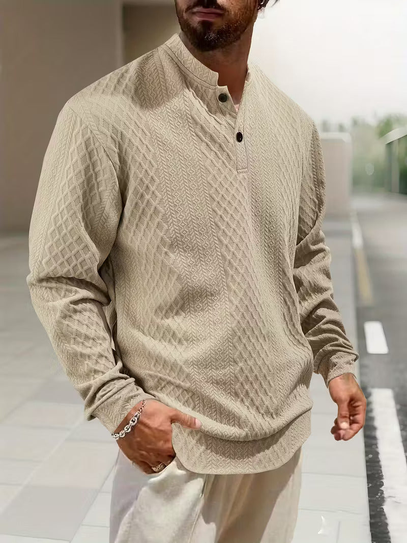 Mathew – Geometrisch Gestrickter Langarm Henley Pullover