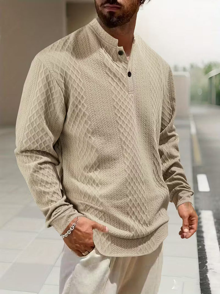 Mathew – Geometrisch Gestrickter Langarm Henley Pullover