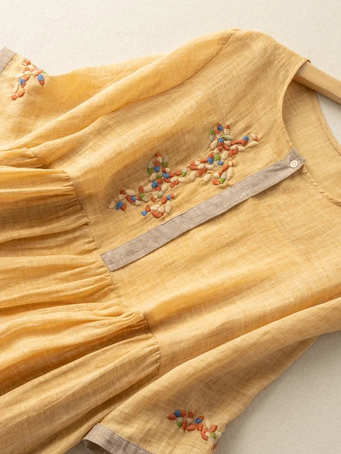 Anoshka - Kleid Aus Baumwolle Und Leinen Im Ethno Stil