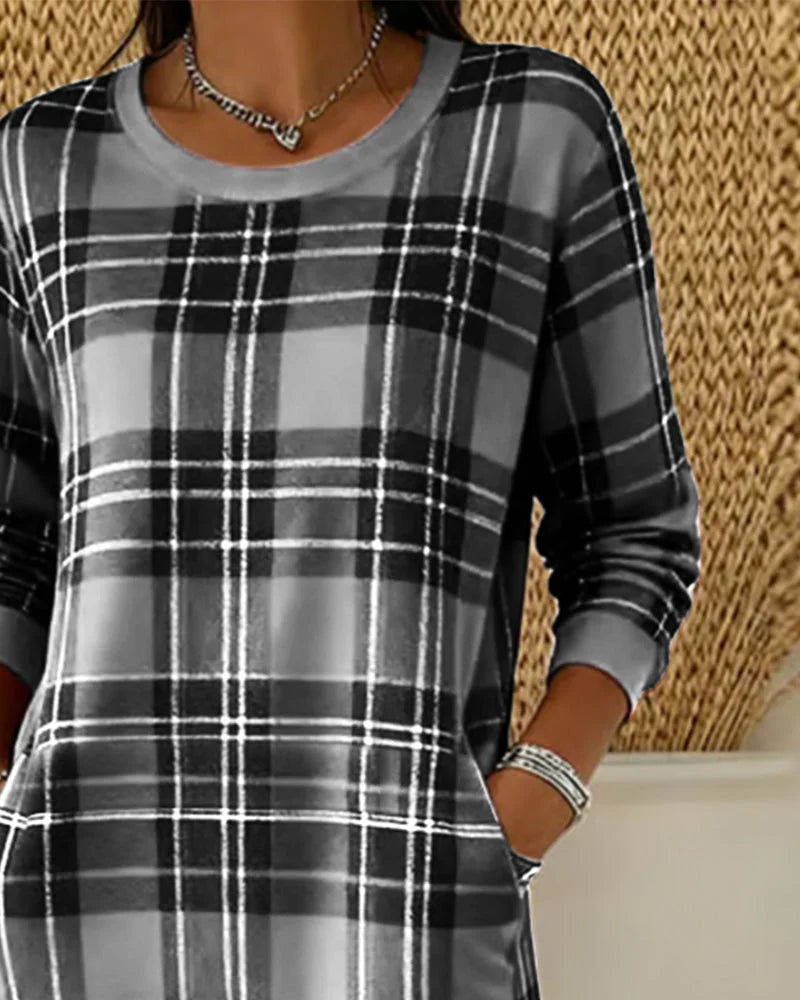 Eleven - Gekaro-Sweatshirt Kleid Mit Langen Ärmeln