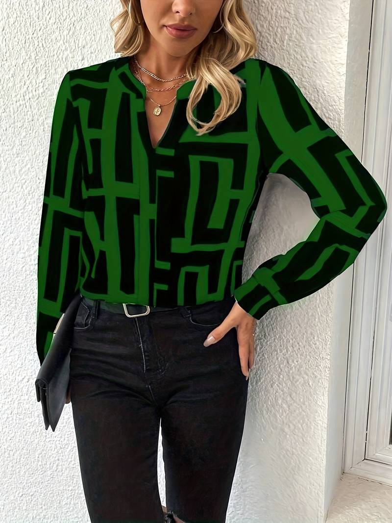 Tzipora - Elegante Langarm Bluse Mit Geometrischem Drucken