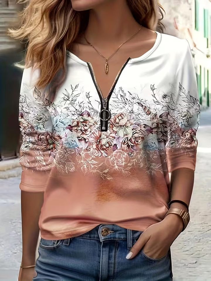 Tishna - Elegant Floral Graphic Print Top