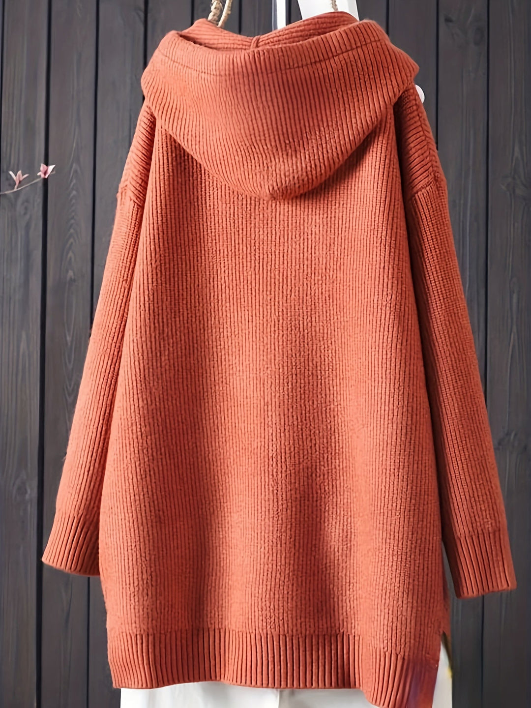Genivee – Lässiger Langarm Strick Kapuzenpullover