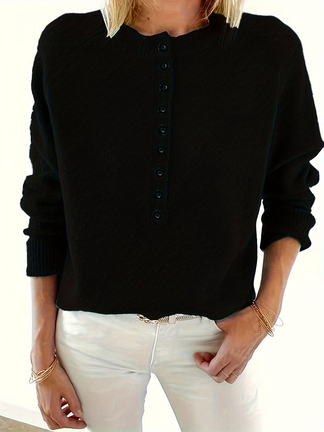 Yelena - Langärmeliger Pullover Mit Knöpfen