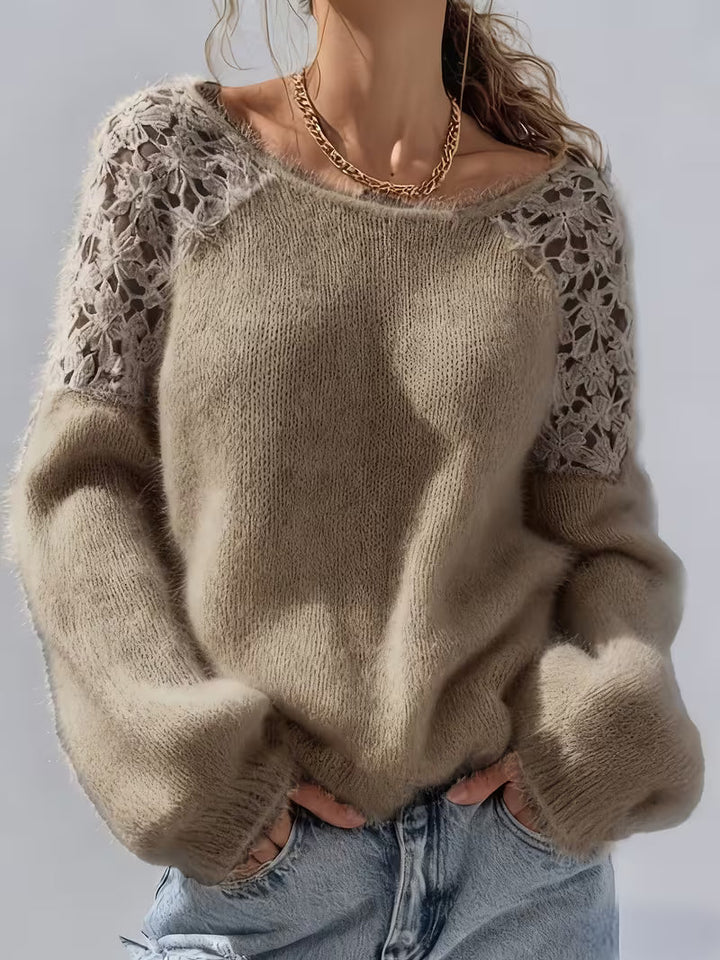 Dobrina – Ausgehöhlter Spitzen Pullover Mit Schulterfreiem Ausschnitt