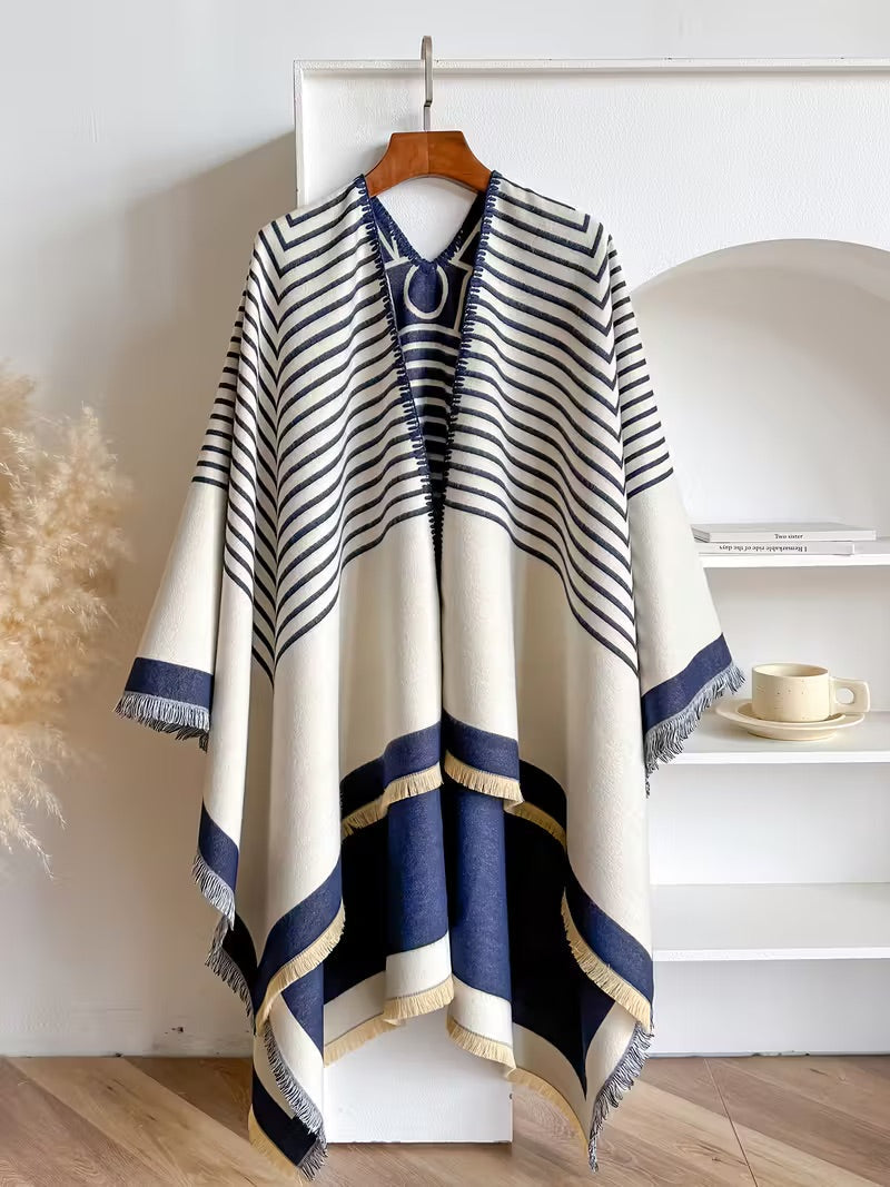 Taisija – Wendbarer Gestreifter Jacquard Schal Aus Kunstkaschmir