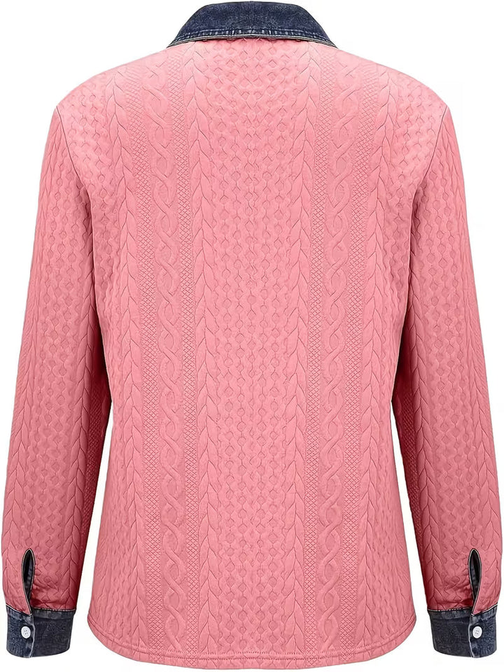Eryna – Langärmliges Shirt mit Zopfmuster und Jeanskragen
