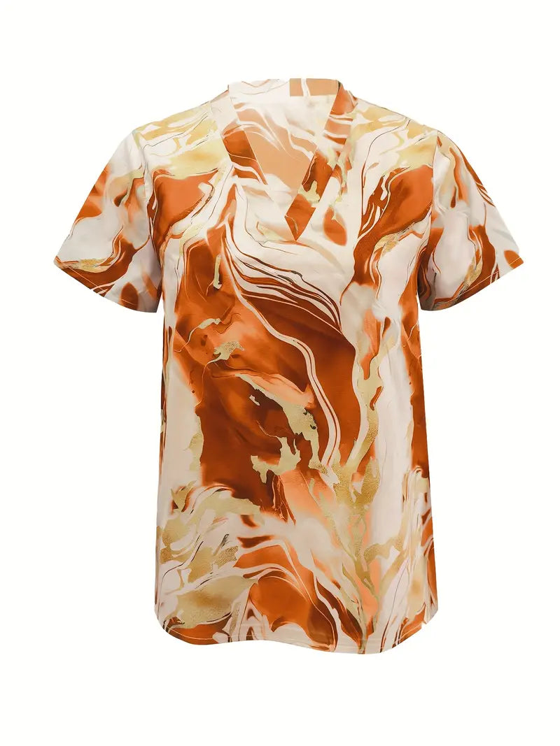 Maroula - Elegantes Hemd Mit Marmorprint Und Kurzen Ärmeln