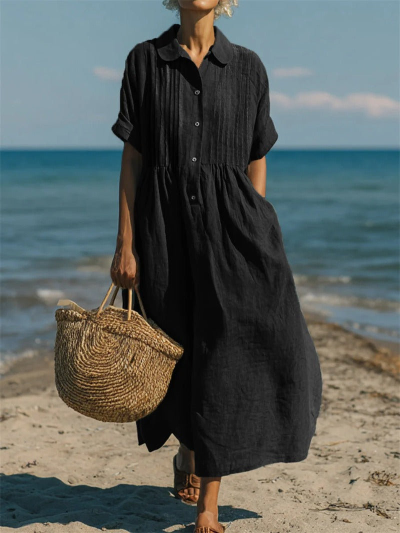 Janny – Elegantes Fließendes Baumwoll Shirtkleid