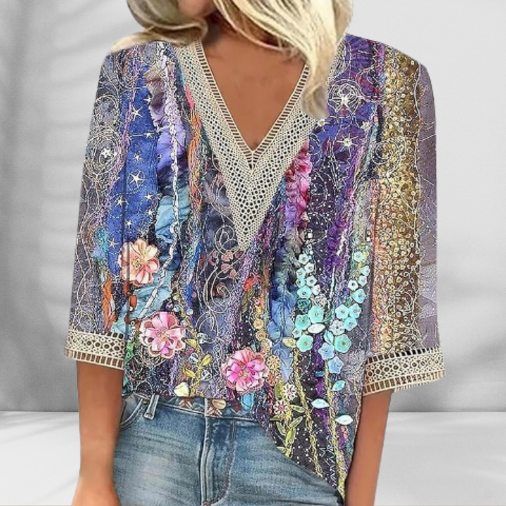 Maricela - Boho Bluse Mit Blumenmuster Und Langen Ärmeln