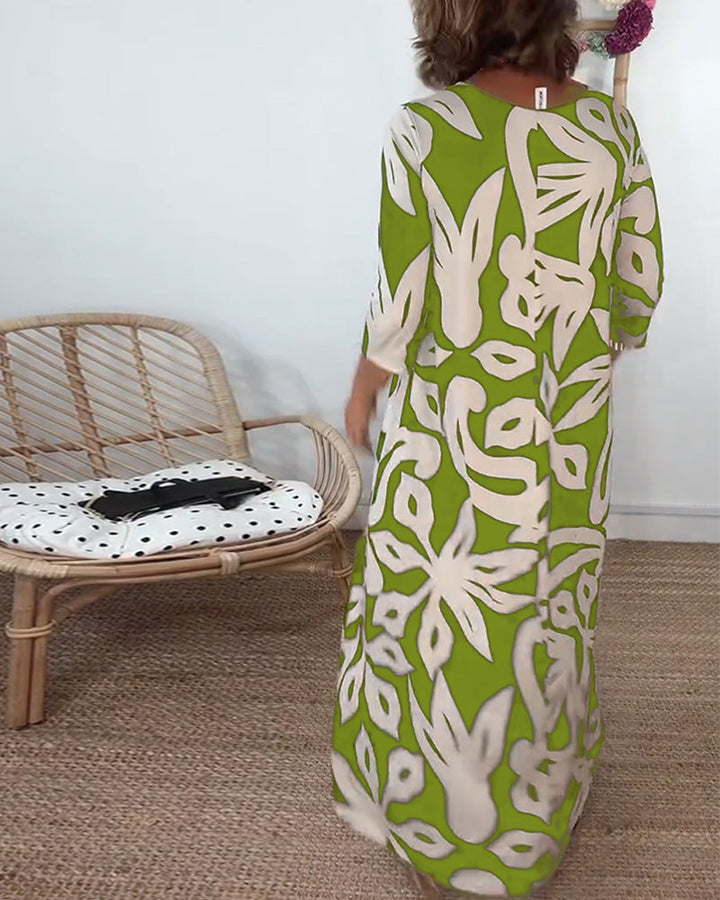 Halina – Kleid mit Rundhalsausschnitt und langen Ärmeln mit Print
