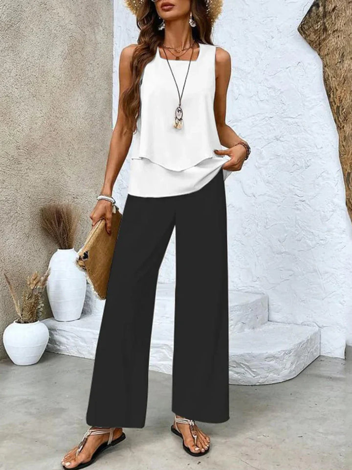 Samborska – Sommer Top Ohne Ärmel Und Hose Mit Weitem Bein