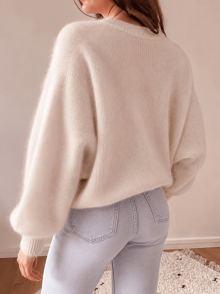 Margaretha – Strickpullover mit Rundhalsausschnitt und Ballonärmeln