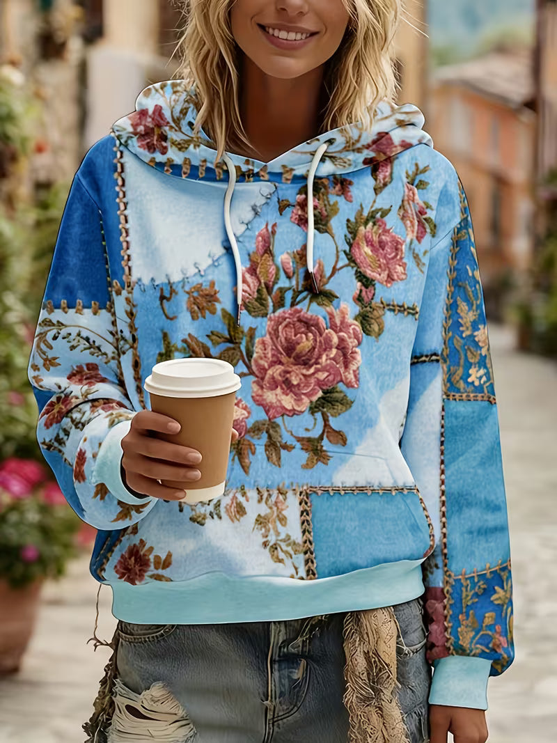 Norella – Langärmliges Kapuzenshirt MIT Blumen-patchwork