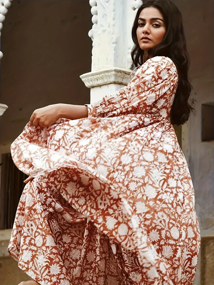 Janna - Midi Blumenkleid Mit V Ausschnitt