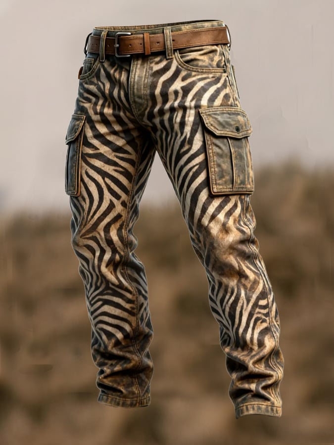 Duckett – Vintage Hose Mit Zebra-Drucken Und Mehreren Taschen