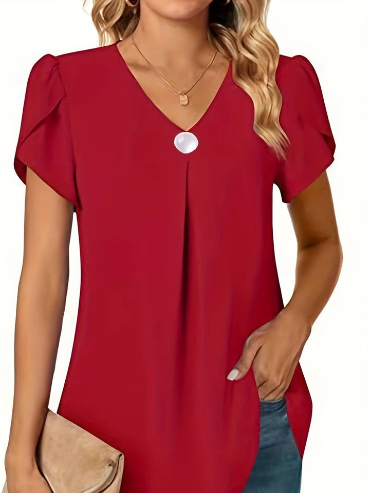 Thilakshi - Kurzärmelige Bluse Mit Rüschen Und Einem Knopf