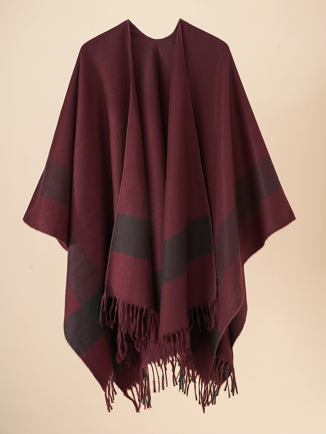 Kyrine - Poncho Schal Mit Fransen Und Geometrischem Muster