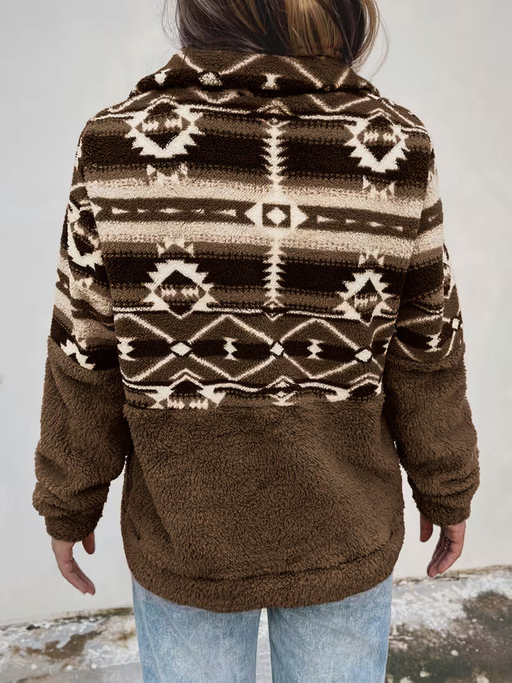 Limina – Teddy-Sweatshirt Mit Halbem Reißverschluss Und Geometrischem Muster