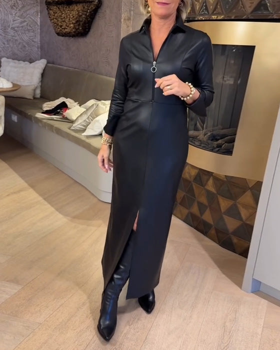 Laila – Modisches Kleid Aus PU-Leder Mit Reißverschluss