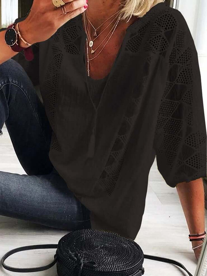 Leila - U-Ausschnitt Bluse Mit Ärmel