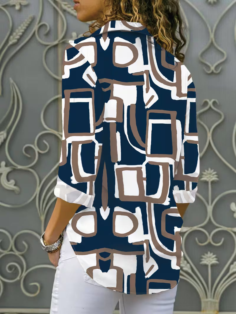 Fizana – Lässiges Chiffon-Hemd Mit Geometrischem Muster