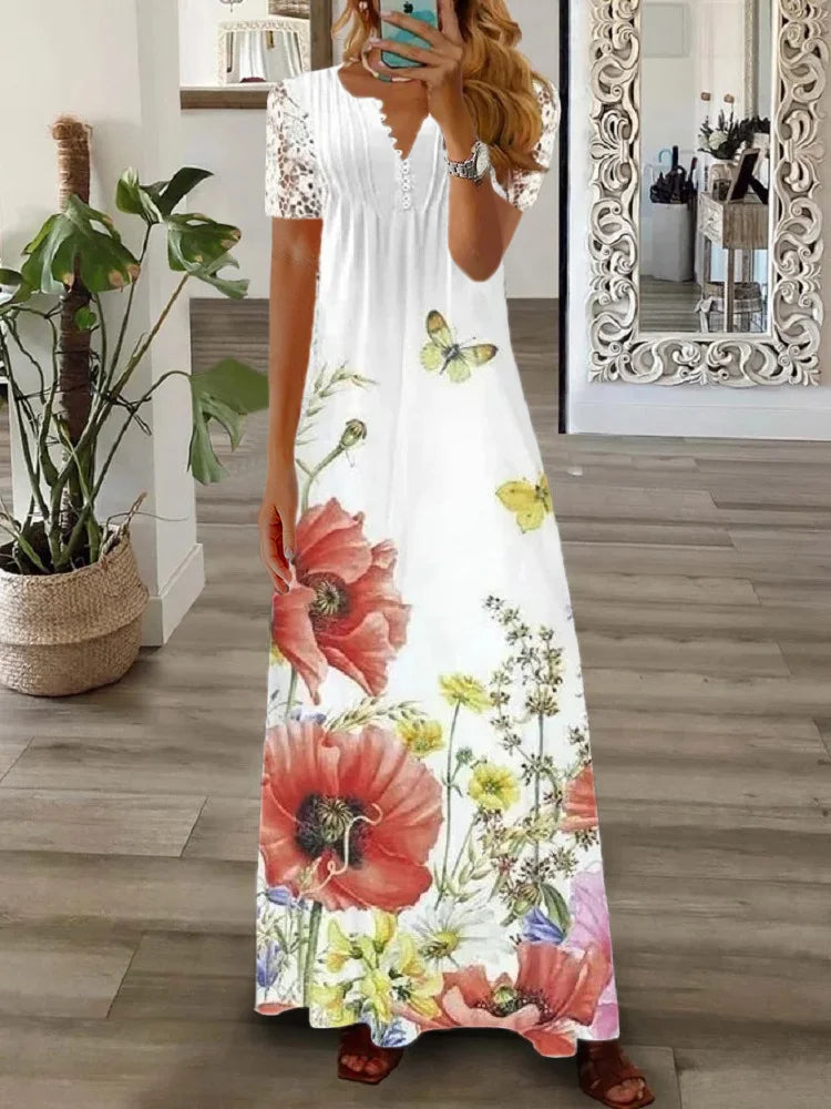 Gerda – Kurzärmeliges Kleid Mit Spitzenprint