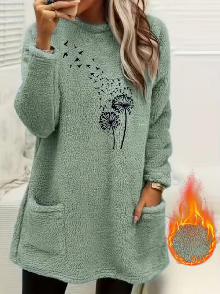 Zibija – Fleece-Sweatshirt Mit Löwenzahn-Drucken