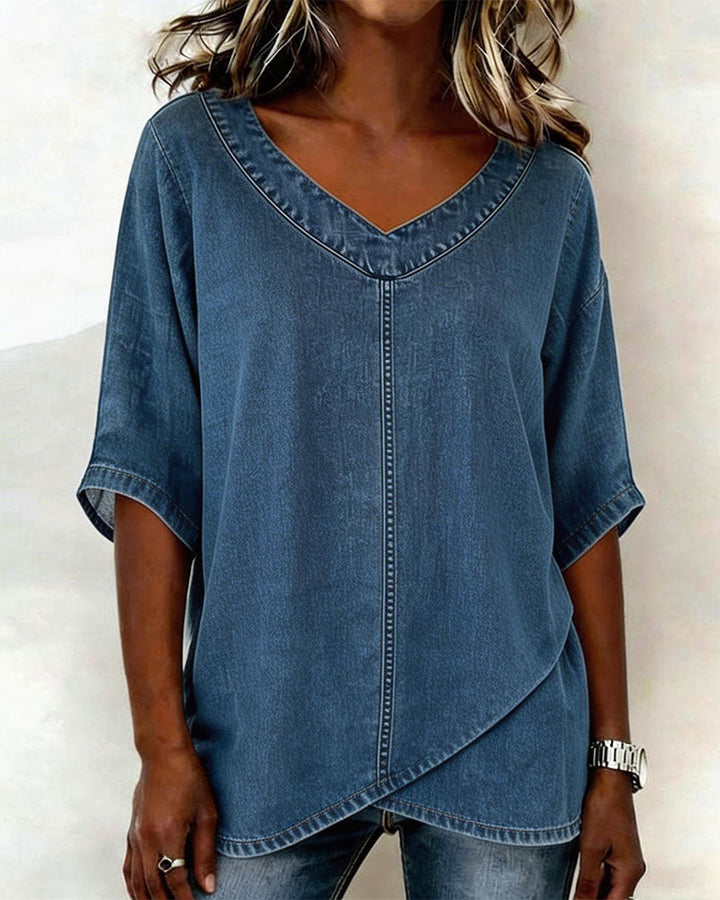 Laritza - Lässiges Jeans Oberteil Mit V-Ausschnitt