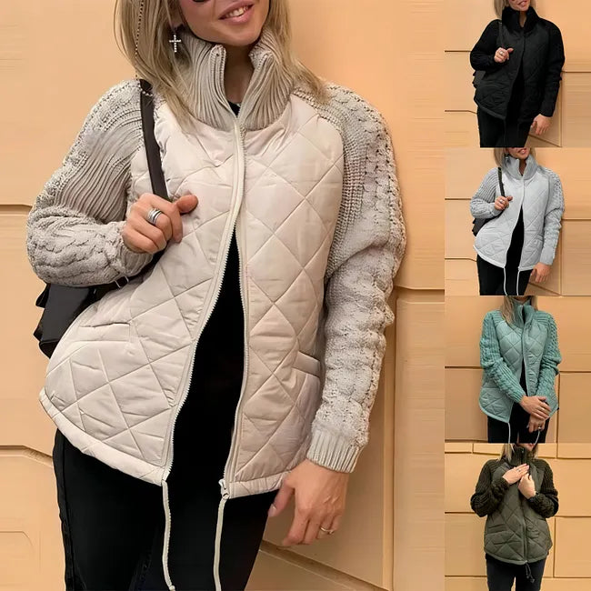 Karoliina - Gestrickte Patchwork Daunen Jacke