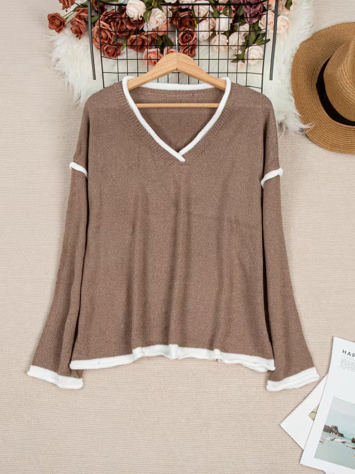 Ginny – Lässiger Pullover Mit Langen Ärmeln Und V-Ausschnitt