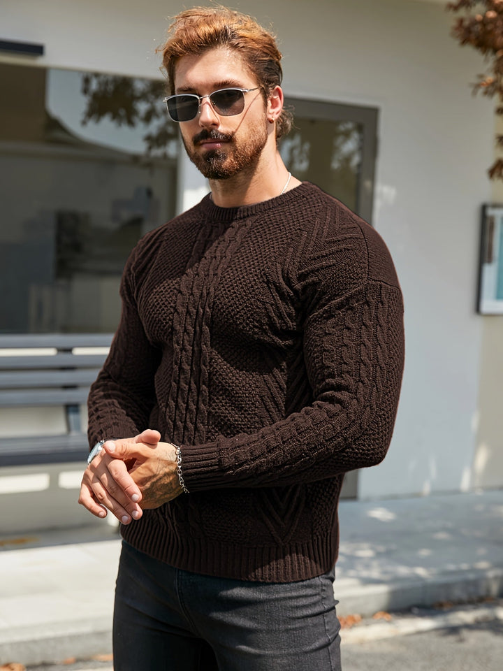 Eiduks – Klassischer Pullover mit Rundhalsausschnitt und Zopfmuster