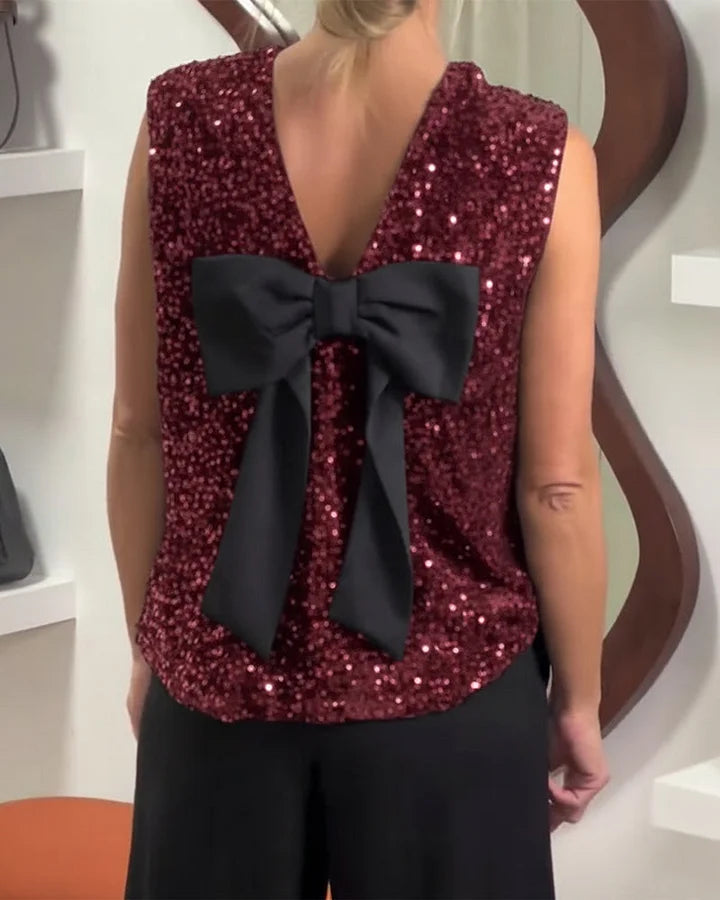 Shinobu – Modisches Tanktop Mit Schleife Und Pailletten