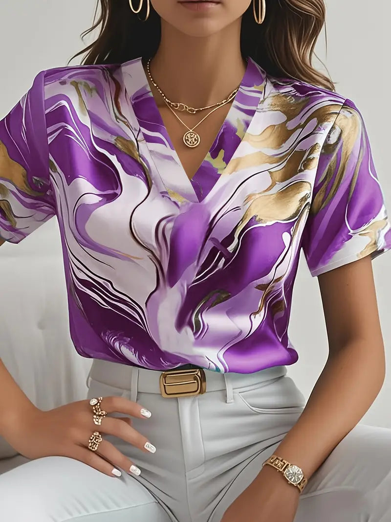 Maroula - Elegantes Hemd Mit Marmorprint Und Kurzen Ärmeln