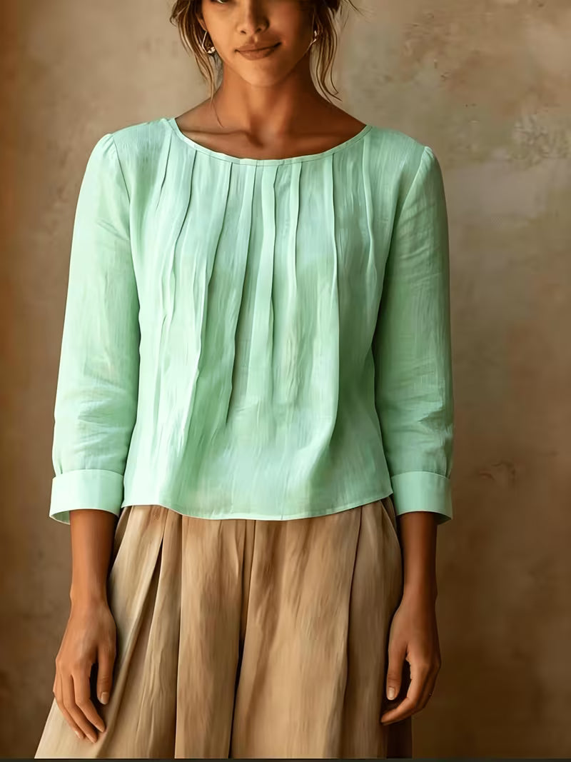 Gelina – Bluse Mit Rundhalsausschnitt Und Falten Vorne