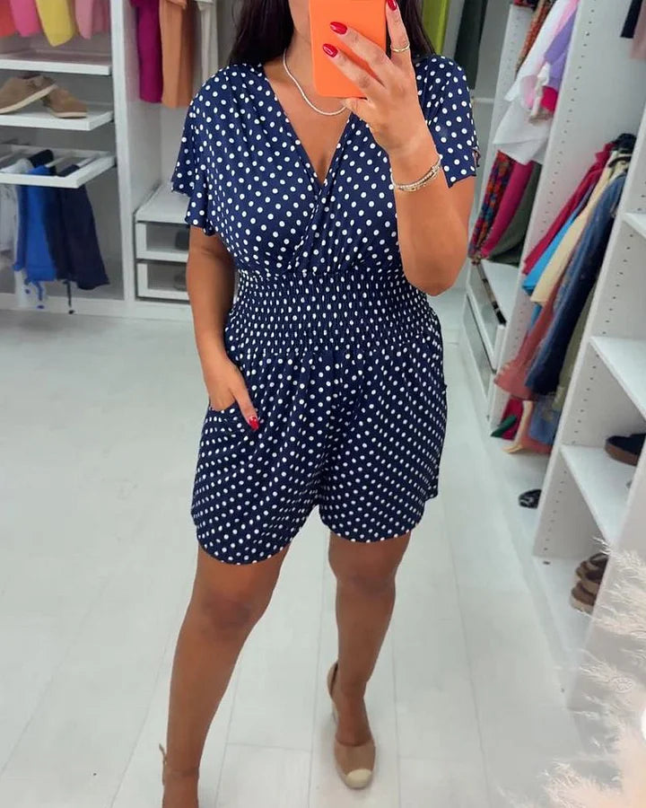 Peyton – Lässiger Kurzarm Jumpsuit Mit Punktmuster