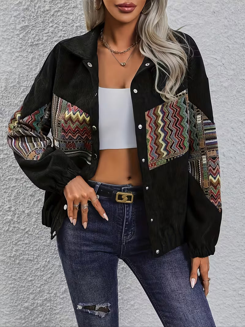 Denyque – Jacke mit Mehrfarbigem Geometrischem Patchwork Und Revers