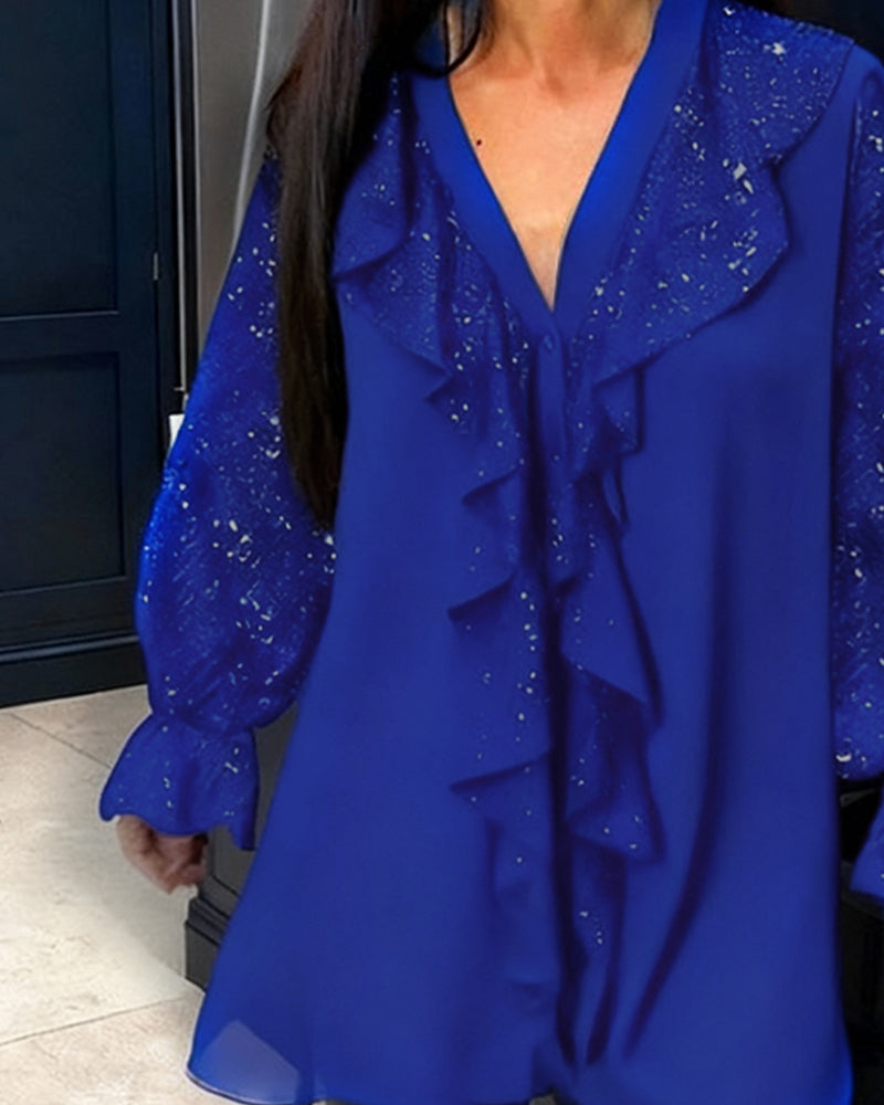 Alexiss – Bluse Mit V-Ausschnitt Und Funkelnden Rüschen