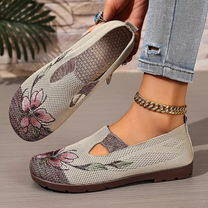 Martine – Atmungsaktive Strick Schuhe Mit Blumenstickerei
